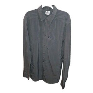 SALOMON Sz L Dark Gray Button Front L/S Logo Casual Outdoor Trail Cycling Shirt
